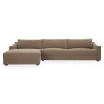 Taupe chenille Farrow Sectional with oversized fiber-filled cushions, sloped arms, and piped edges on hidden base