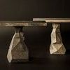 Two Tilden Consoles side by side with one in darker stone color and one in lighter beige, contrasting finishes