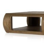 Corner shelf detail from side angle showing inside shelf depth and curved supportive forms