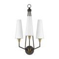 Sconce with shades removed, viewed from the front with slender candle bulbs and brass fittings