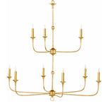 Chandelier shown front-facing on white background highlighting two-tier arm arrangement