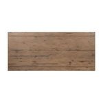 Overhead view of entire rustic oak dining table top showing plank pattern and wood grain