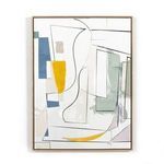 Right panel with abstract design featuring white, yellow, green and blue geometric shapes outlined in black
