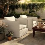 Off-white fabric viewed on arm and back cushion corner of Andre Outdoor Swivel Chair