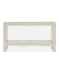Frontal view highlighting open shelf space below the tabletop in terrazzo finish
