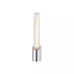 Pylon 1 Light LED Wall Sconce with long fluted and etched glass diffuser set in polished metal bevel-cut holder