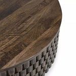 Close-up on Norwood coffee table's smooth wooden top with natural grain detail