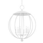Wesley 6 Light Pendant chandelier with six candle-style lights enclosed in a spherical steel frame with a matte white finish