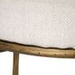 Detailed close-up of the fabric texture and weathered antique bronze iron frame