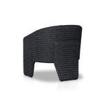 Opposite side profile of chair showing curved wicker arm and leg detail