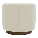 Rear side view of Oscy swivel chair focusing on rounded back and wooden base