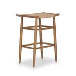 Robles Outdoor Dining Stool with tapered solid teak legs and all-weather wicker seating in French primitive style