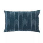 Dusty blue lumbar pillow with embroidered chevron pattern on cotton velvet front