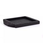 Black-finished reclaimed wood squared tray with wide handles and slightly rounded edges