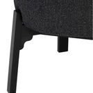 Close-up of black wooden leg and texture of licorice boucle upholstery on Adelaide chair
