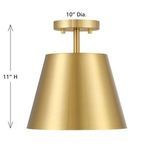 front view with height and diameter measurements annotated on natural brass shade