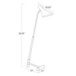 Line drawing diagram of Spyder Floor Lamp with dimensions labeled showing height, base, and shade width