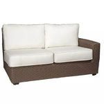 Augusta right arm facing love seat sectional with brown woven HDPE frame and white cushions