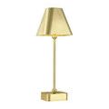 Lamp with trapezoidal shade standing upright on a neutral background with soft shadows