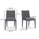 Set of two Calla dining chairs with dimensions overlay showing height, width, and depth