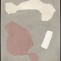 Abstract painting Spaciousness IV with soft organic shapes in muted beige, pink, and white on a grey background
