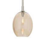 Close-up front view of Champagne glass globe and visible bulb in Artemis pendant