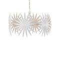 Chandelier hanging straight against white background showing full round shape and shadow
