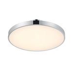 Top view of Thayer LED ceiling light revealing circular chrome base and white glass diffuser