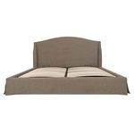 Front view of Weston Storage Bed frame with exposed wooden slats and wingback headboard