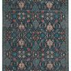 Indoor/outdoor area rug with dark blue background and multicolor whimsical floral trellis pattern