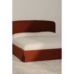 Three-quarter angle of Joan Queen Storage Bed without mattress highlighting fabric upholstery and base