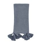 Top view of Kerith blue cotton throw blanket fully unfolded showing tassel placement
