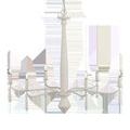 Donnybrook Chandelier with snow white finish, six undulating wrought iron arms, and Kraft paper twine wrapped pendants