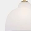Oberon Pendant with layered etched outer shade and internal glass globe in matte white with brass fitting