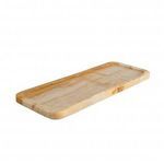Tray angled to show its thickness and smooth rounded edges of travertine marble