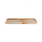 Rectangular tray made of beige and light brown marble travertine with rounded corners and raised edges