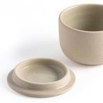 Salt jar lid bottom side showing ceramic glazing and joint with jar