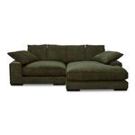 Plunge sectional sofa in deep olive green with plush cushions and a versatile flip chaise on the right side