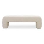 Verity bench with wide channel detailing and soft flecked textured upholstery in warm cream tones