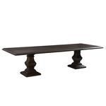 Toulon table angled view highlighting the triple beveled waterfall edge tabletop and pedestal shape