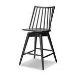 Lewis Swivel Stool in black wire-brushed oak with Windsor back slats and tapered legs, counter height
