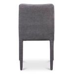 Rear view of single Calla dining chair highlighting fabric upholstery and chair legs