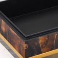 Interior view showing black matte finish lining inside the box with penshell and brass rim on the exterior