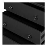 Open top two drawers of Reagan nightstand showing black interior and metal ring handle detail