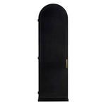 Tall New Tyrol Hutch in matte black with arched top, steel frame, wood shelves, and brass handle.