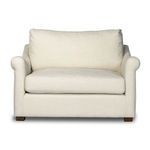 Front view of Bridges Natural Chair And A Half highlighting plush back cushion and squared wooden feet
