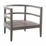 Dark gray wood lounge chair frame without cushions showing slatted seat and open backrest design