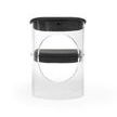 Rear view emphasizing the circle cutout and smooth rounded top of the black cushioned backrest
