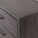 Another angle of top edge and side surface with consistent grey stain and matte finish