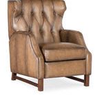 Henderson Press Back Recliner in medium tan Nature leather with wing-style tufted back and square wood legs